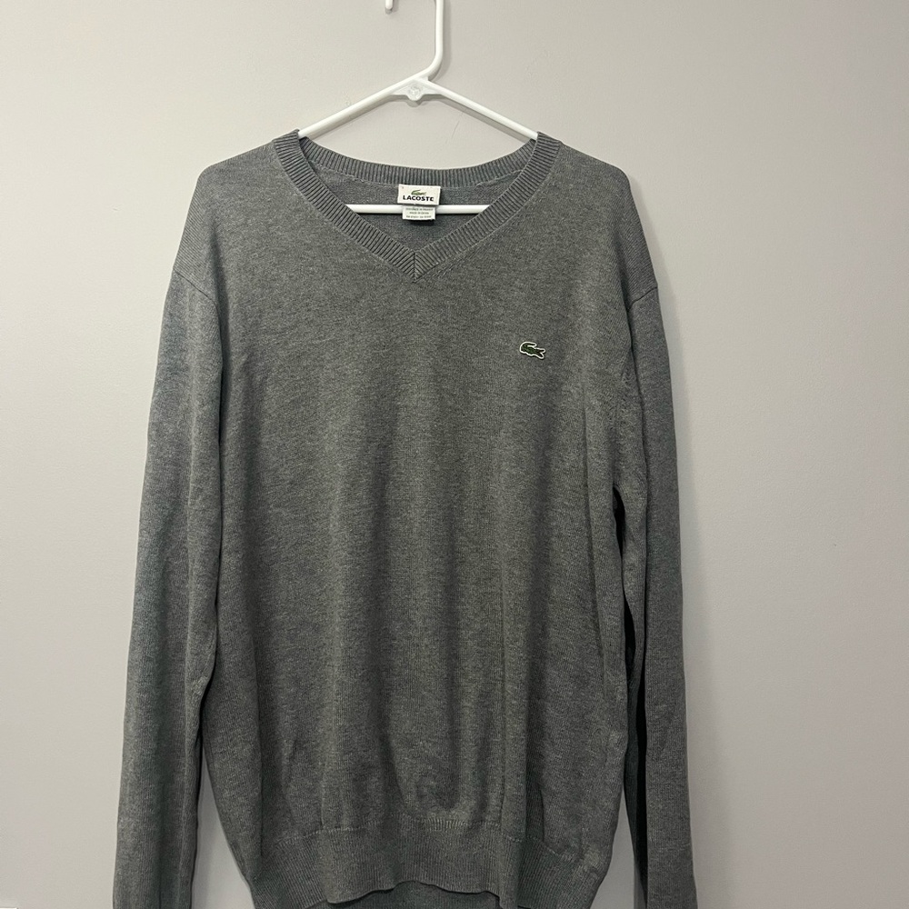 Lacoste Gray V-Neck Sweater‎ Classic Knit Design